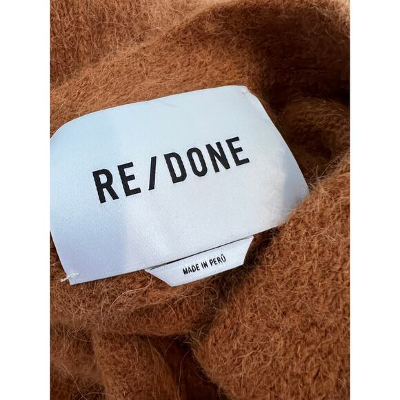 RE/DONE 90s V Neck Oversized Alpaca Cardigan Sweater Camel Shag M - Picture 9 of 10